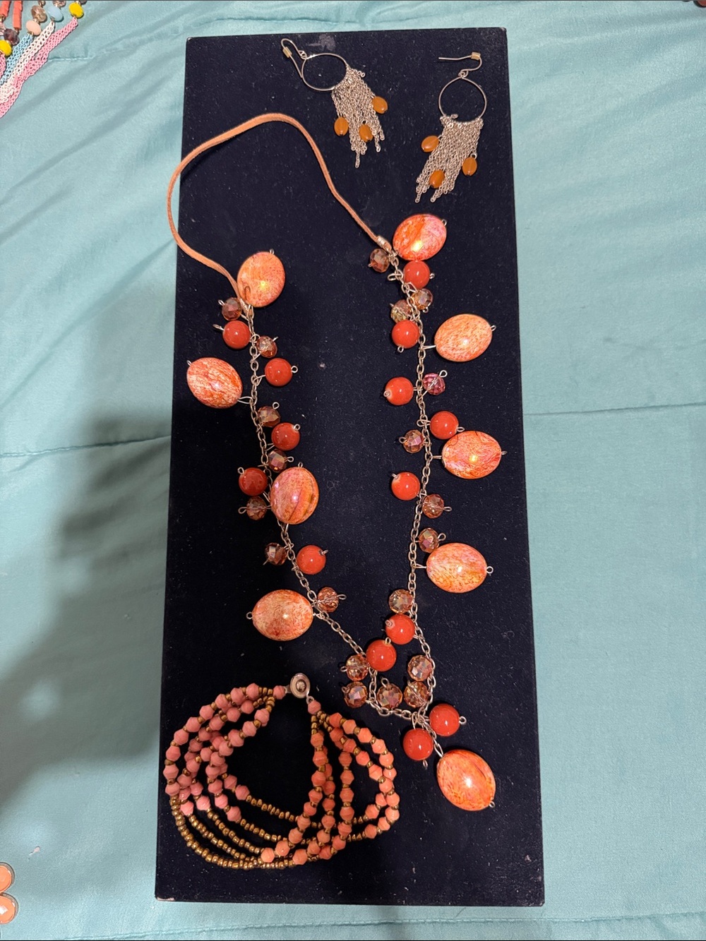 Stylish Orange Bead Necklace & Bracelet Set - Women Jewelry